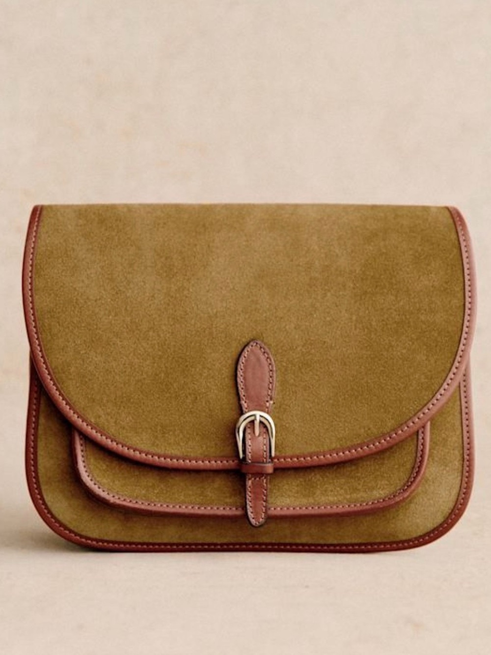 Sezane Olive Suede Crossbody with Brown Leather Trim - Picture 2 of 4